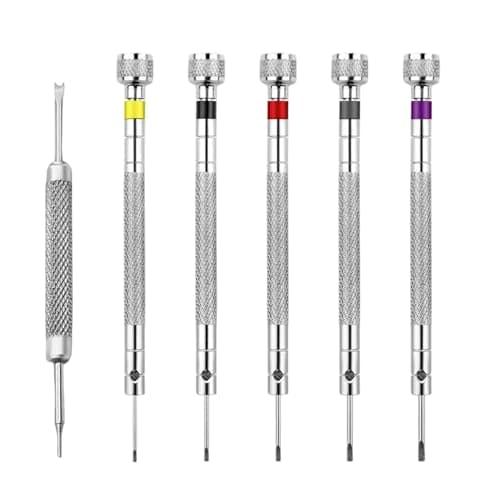 Image of 6-in-1 Precision Screwdriver Set, 5 Mini Flathead Screwdrivers (0.8/1.0/1.2/1.4/1.6mm) + Watch Pins Removal Tool, Glasses Screwdriver Kit for Jewelry, Sunglasses & Electronics Repair