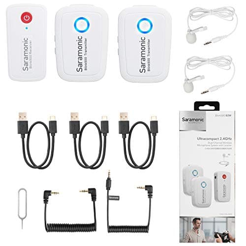 Image of Blink500 B2W Wireless Lavalier Microphone VLog, Saramonic 2.4GHz Dual-Channel Stereo Mic, OLED Display & 3.5mm Headphone Output for DSLR, Video Cameras, Smartphones, Tablets