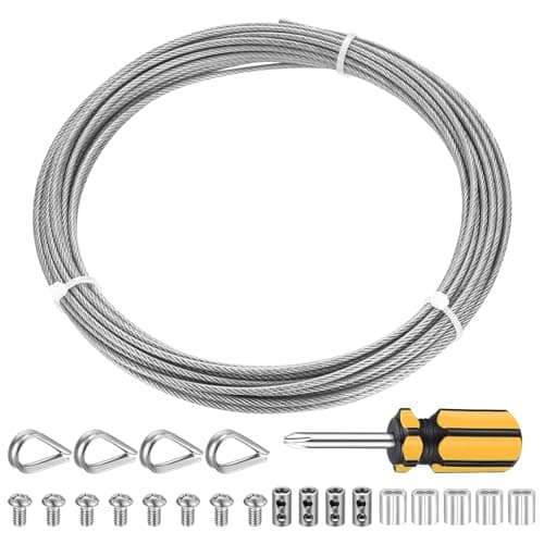 Image of 10m 2mm Stainless Steel Wire Rope Cable Kit with 7x7 Strand Core - Heavy Duty Rust-Resistant Metal Garden Wire for Picture Hanging, Fencing, Clotheslines, Lights & DIY Projects - Durable Steel Cable