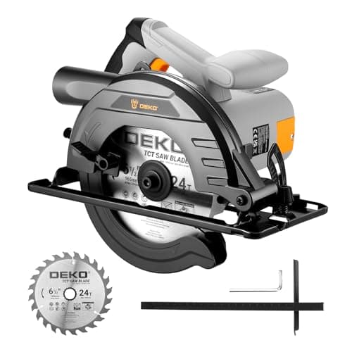 Image of Circular Saw 1200W: DEKOPRO High-Power Saw with 165mm 24T Blade, 4800 RPM, Max Cut Depth 55mm (90°), 33mm (45°), Heavy-Duty Steel Base, Includes Guide Rai, Power Saw for Wood, PVC