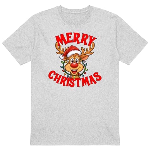Image of PB TECH Funny Reindeer Merry Christmas Family T-Shirt - Unisex Adults Merry Xmas T-Shirt - Funny Santa Shirt for Women and Men Unisex (UK, Alpha, M, Regular, Regular, Grey)