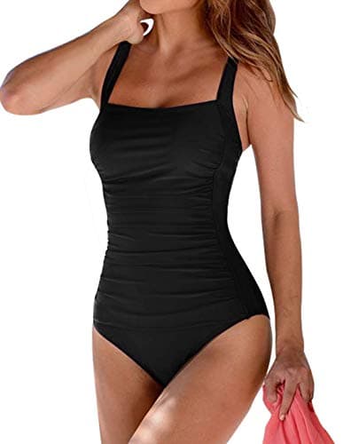 Image of Husmeu Swimming Costume Women's Vintage Padded Push up One Piece Swimsuits Tummy Control Bathing Suits Swimwear Black L