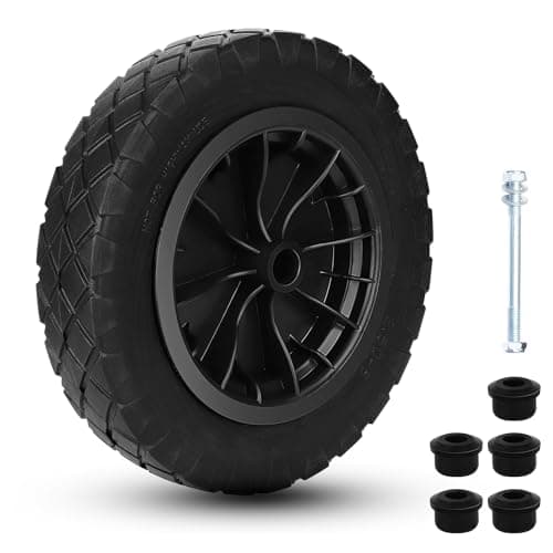 Image of CROWNSHOP 14" Wheelbarrow Wheels PU Puncture Proof Solid 3.50-8 Wheel Solid Tyre Rim Wheel Tyre Heavy Duty Replacement Tire for Garden Trolley Barrow Go Cart