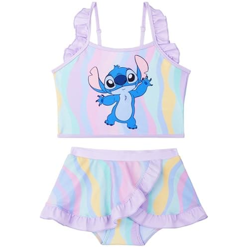 Image of Disney Stitch Girls Bikini Set 5-14 Yrs, 2-Piece Swimming Costume, Adjustable Strap Swimwear Skirt Top, Swimming Accessory (9-10 Years, Multi Stitch)