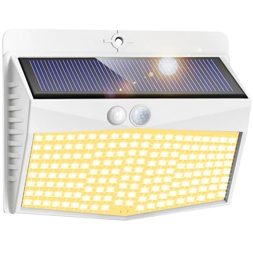 Image of Peasur Solar Lights Outdoor Garden, Upgraded White Frame/Warm White 168LED Solar Security Lights Motion Sensor, IP65 Waterproof Solar Powered Wall Lights with 3 Modes for Door, Fence, Garage