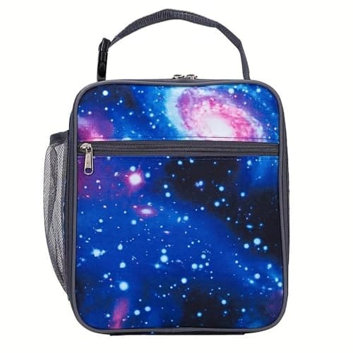 Image of OrgeMaan Insulated Lunch Bag Portable Leakproof Lunch Box for Boys Girls Women Men Kids Adults to School Office Durable Cooler Bag with Side Mesh Pocket for Outdoor Picnic Camping (Galaxy)