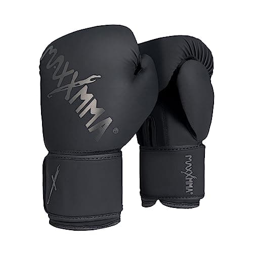 Image of MaxxMMA Matte Black Boxing Gloves 10oz/12oz, Pro Style for Men Women, Shock Absorption Wrist Support, Ideal for Sparring MMA Muay Thai Heavy Bag Training