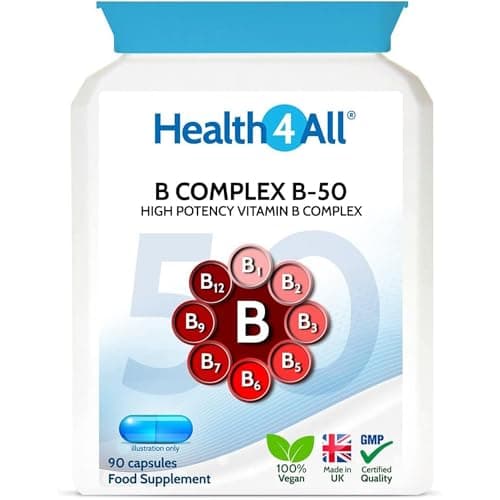 Image of Health4All Vitamin B Complex B-50 90 Capsules, 3 Months Supply, High Potency Vegan B-Complex with PABA | Support Cognitive Functions, Energy, Tiredness & Fatigue | Made in UK (not Tablets)