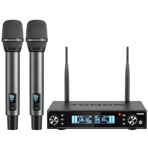 Image of TONOR Wireless Microphones, UHF Rechargeable Cordless Karaoke Mics with Box Receiver, 2x100 Channel Dynamic Microfonos Inalambricos Professional with Adjustable Volume, Quick Mute, 80 m TW550