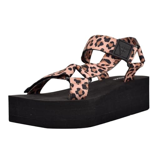 Image of GUESS Women's Avin Wedge Sandal, Black/Leopard 908, 6 UK