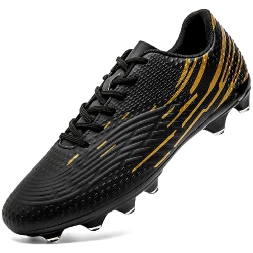 Image of DimaiGlobal Men's Football Boots Firm Ground Soccer Shoe Women's Astro Turf Trainers Athletics Sport Futsal Shoes Teenager Profession Competition Outdoor Cleats Unisex 6UK Black/Gold