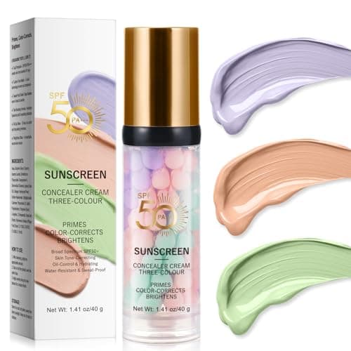 Image of 3 In 1 Primer Makeup,SPF 50 Sunscreen Isolation Cream, One Step Color Correcting Primer,Hydrating,Oil Control Facial Serum & Concealer Skin Tone,Even Skin Tone,Radiance Skin (40g)
