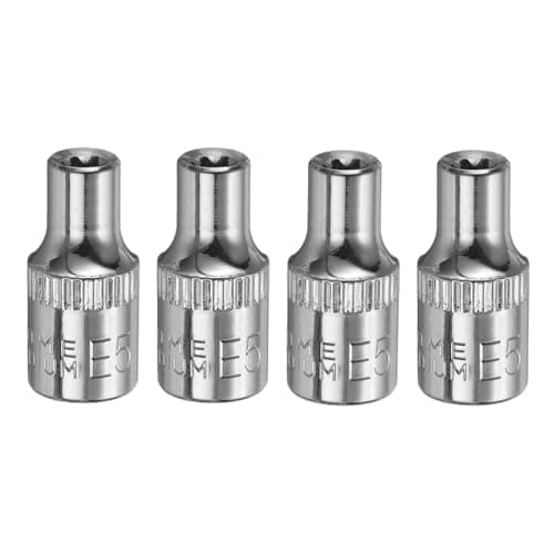 Image of sourcing map 4pcs E-Torx Socket 1/4" Drive E5 External Torx Deep Socket CR-V 6 Point Spline Socket Star Female Bit Socket for Auto Repairs Home Maintenance DIY Hand-Making 1" Length