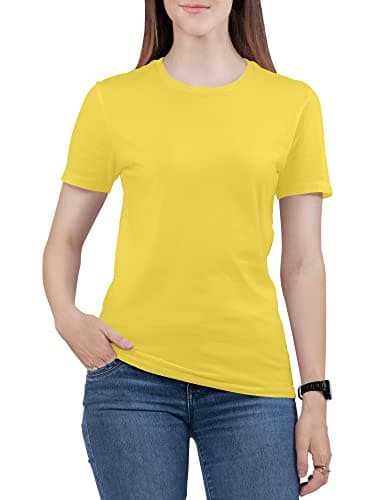 Image of Love My Fashions Women's Round Neck Short Sleeves Plain Cotton T-Shirt Yellow