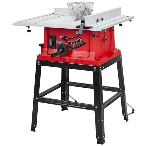 Image of Table Saw 10 Inch, 15 Amp 5000RPM Powerful Tablesaw With Stand & Protective Cover, 36 X 25 Inch Tabletop Saw 90° Cross Cut & 0-45° Bevel Cut, Adjustable Depth, for Woodworking, Metal, Plastic