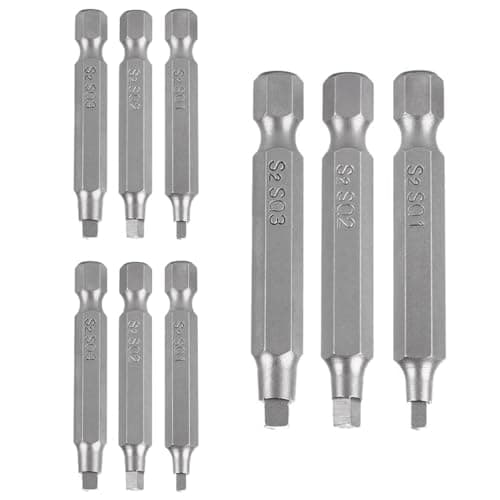 Image of 50mm Magnetic Square Head Screwdriver Bits with 1/4 Inch Hex Shank, 3 Sets Each Including SQ1 SQ2 SQ3, S2 Steel Square Screw Driver Bit Accessory for Power Screwdrivers Drills