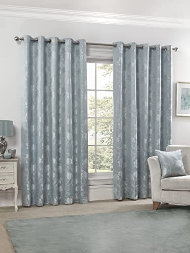 Image of Emma Barclay Blossom - Lined Eyelet Jacquard Curtains in Duck Egg - Width 66 x Drop 72" (168 x 183cm), BLOS6672DUC