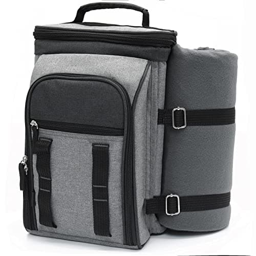 Image of Andrew James 2 Person Picnic Bag & Picnic Blanket – Insulated Cooler Bag perfect for Outdoor Dining Camping, and Beach Days – Waterproof Backpack Picnic Set with Glasses, Plates and Cutlery Set for 2.