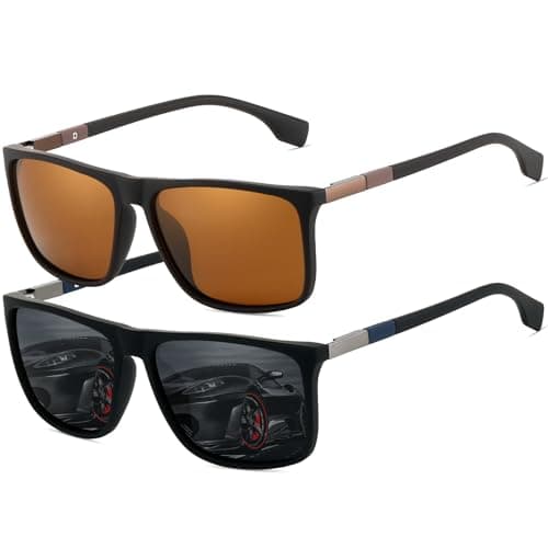 Image of LEDING&BEST Sunglasses Polarised Mens Womens Anti Glare Ultralight TR90 Square Frame UV400 Protection Black Sun Glasses for Driving Fishing Cycling Running