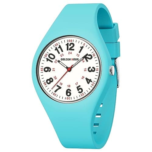 Image of GOLDEN HOUR Analog Unisex Watches Waterproof Sports Digital Ladies Watches for Men, Nurse Medical Professionals, Students, Boys, Girls - Time Glowing Easy to Read Dial, Silicone Strap Womens Watch