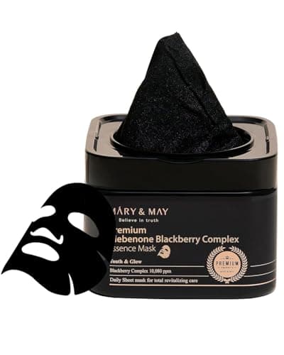 Image of Mary&May Idebenone Blackberry Antioxidant Mask 20 Sheets – Premium Anti-Ageing Sheet Mask with Vitamin C, Niacinamide & 6 Peptides, Black Bamboo Charcoal Sheet, Pull-Out Tub with Tweezers
