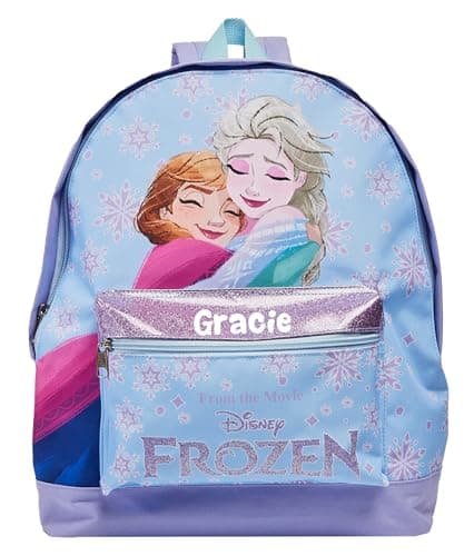 Image of Disney Frozen Personalised Girls Backpack Elsa Anna Bag Rucksack School (Multicoloured)