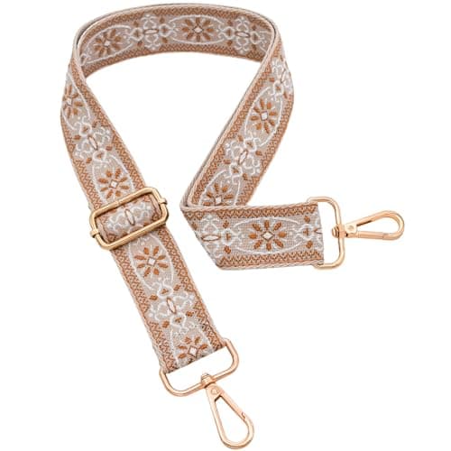 Image of ROYGBCP Replacement Purse Strap Shoulder Strap Adjustable Crossbody Strap for Women Crossbody Wide Shoulder Bag, Camel Star-gold Metal, Width: 1.5 inches (3.8cm), Length: 28"~50" (65-130cm), Vintage