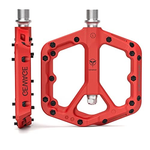 Image of GEWAGE Mountain Bike Pedals, Non-slip Nylon Fiber Pedals, 9/16" Bike Pedals, Lightweight Wide Flat Pedals (Red)