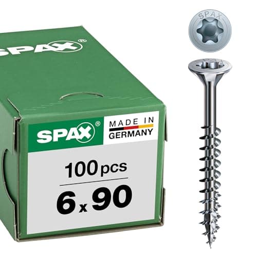 Image of SPAX Wirox 191010600903 6.0X 90 Torx 30 with Rating/Small Pack Contents Screws with T-Star Plus Countersunk Head, Partial Thread, 6 x 90, Galv, Pack of 100, Blank Galvanised, 6.0 x 90 mm