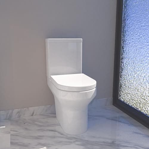 Image of Modern Bathroom Rimless Close Coupled Toilet Round WC Pan Dual Flush Cistern Soft Close Seat