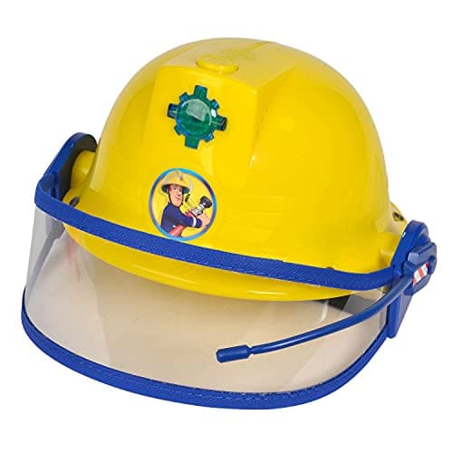 Image of Simba 109252365 Fireman Sam Helmet, Fireman Helmet with Function, Yellow, with Light and Siren Sound, Size Adjustment, Diameter: 23 cm, for Children from 3 Years