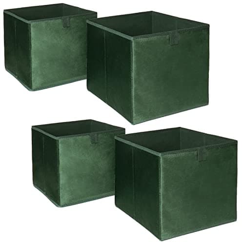Image of OHS Set of 4 Matte Velvet Cube Storage Boxes Home Organiser Toys Clothing Bathroom Pop Up Foldable Collapsible Storage Cubes Space Saving Shelves Organiser Cube Boxes, Forest Green