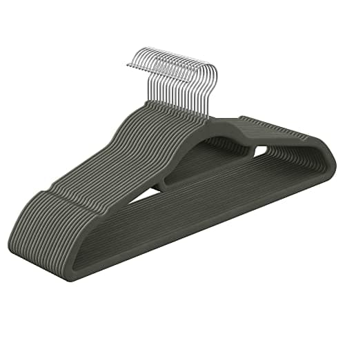 Image of SONGMICS Velvet Hangers, Set of 20 Clothes Coat Hangers, Non-Slip, with Tie Bar and 360° Swivel Hook, Space-Saving, 0.6 cm Thick, 43.5 cm Long, for Dresses Trousers, Grey CRF20V