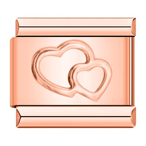 Image of Double Heart Rose Gold Charm Link fits all classic 9mm Italian style Bracelets - UK stock