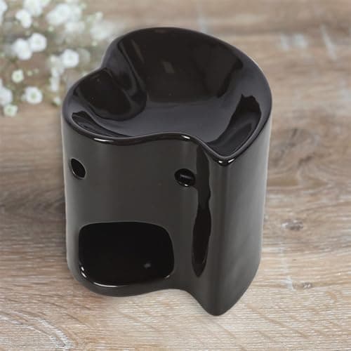 Image of Ceramic Essential Oil Burner | Wax Melt Burners | Small Black Heart Oil Burner with Tealight Candle Holder, Decorative Ceramic Aroma Diffuser for Home Essential and Gift