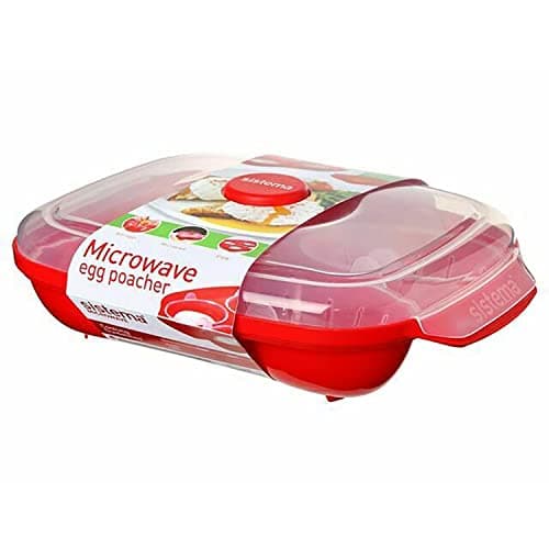 Image of Sistema 1150 Microwave Egg Poacher | Up to 4 Eggs | Leakproof Egg Poacher Cups with Lid | BPA-Free | Red