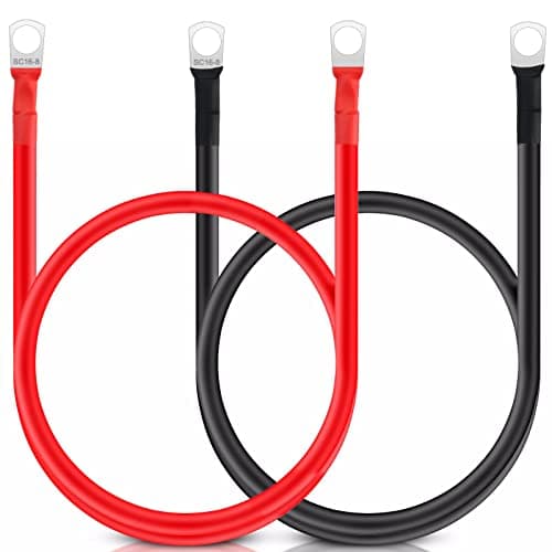 Image of JatilEr 2 Pcs Battery Cables 12V, 5AWG/16mm² 50cm Battery Inverter Cable Copper, Battery Leads Battery Link Cables with M8 Ring Terminals Copper Wire for Auto Motorcycle Solar RV Marine