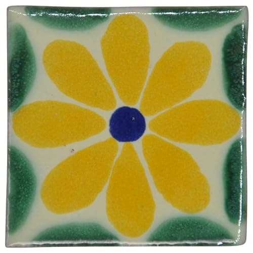Image of Tumia LAC Handmade Mexican Talavera Tile - Authentic Style Juliana Ceramic Tiles for Crafts, Backsplashes and Home Improvement - 10 Pack