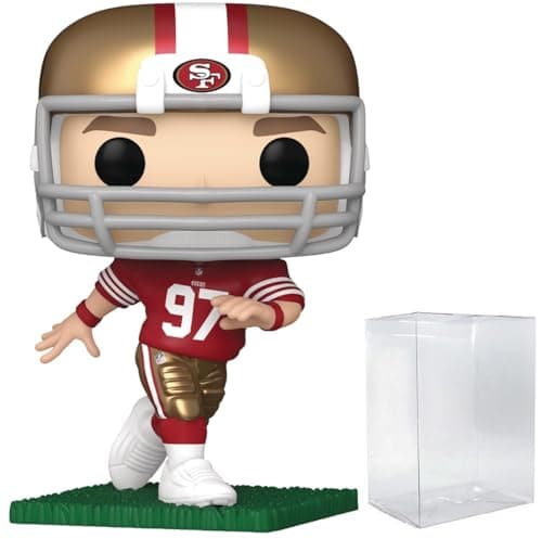 Image of POP Football: Nick Bosa (Running) (Red & Gold Home Uniform) Funko Vinyl Figure (Bundled with Compatible Box Protector Case), Multicolor, 3.75 inches