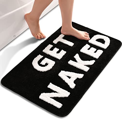 Image of QJHOMO Get Naked Bath Mat Black and White Bathroom Mats 40 x 60 cm, Non Slip Bath Mats for Bathroom, Colourful Letters Soft Microfiber Bathroom mat, Machine Washable Rug