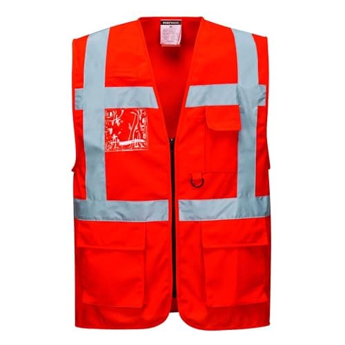 Image of Portwest S476 Hi Vis Executive Safety Vest - Lightweight Reflective High Viz Outdoor Waistcoat Safety Security Workwear, Red, L