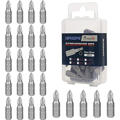 Image of HPHOPE PH1 Bit x 25mm Length Screwdriver Bits, 1/4 Inch Standard Hex Fitting, 25 Bits per Box