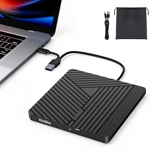 Image of Rioddas External USB-C 3.0 CD/DVD Drive Burner +/-RW, Ultra-Slim Portable DVD Player Writer Reader for Windows 11/10/8 Linux, Laptop Desktop PC Mac iMac MacBook