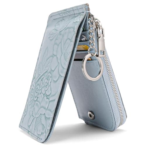 Image of GAEKEAO Slim Credit Card Holder for Women Leather Bifold RFID Blocking Ladies Purse, Multi Card Case Zipper Coin Purse with Key Ring and ID Window