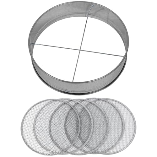 Image of Woodside 5-in-1 Stainless Steel Garden Soil Sieve (30cm) – Mesh Potting Riddle Compost Sifter - 4/6/8/10/12mm Filters for Fine, Stone-Free Soil