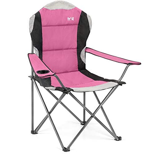 Image of Trail High Back Folding Camping Chair, Luxury Padded Seat, Heavy Duty Tubular Steel, Cup Holder Armrest, Lightweight Portable, Outdoor Garden, Carry Bag