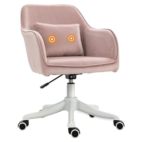 Image of Vinsetto Velvet Office Chair, Desk Chair, Makeup Vanity Chair with Massage Lumbar Pillow and Rolling Wheels for Bedroom and Home, Pink