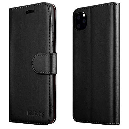 Image of iCatchy For iPhone 11 Case Shockproof Leather Wallet Book Flip with Card Slots Kickstand Magnetic Closure Cover for iPhone 11 (6.1") Phone Case (Black)