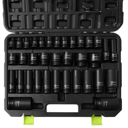 Image of 35 Piece 1/2" Drive Impact Socket Set - Metric Deep 6-Point Sockets with Heavy Duty Storage Case for Workshop, Garage, Automotive Repair (8-32mm)