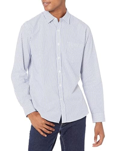 Image of Amazon Essentials Men's Regular-Fit Long-Sleeve Casual Poplin Shirt, Blue White Vertical Stripes, XL